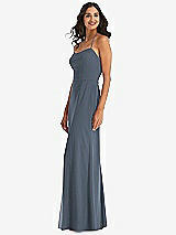Side View Thumbnail - Silverstone Spaghetti Strap Tie Halter Backless Trumpet Gown