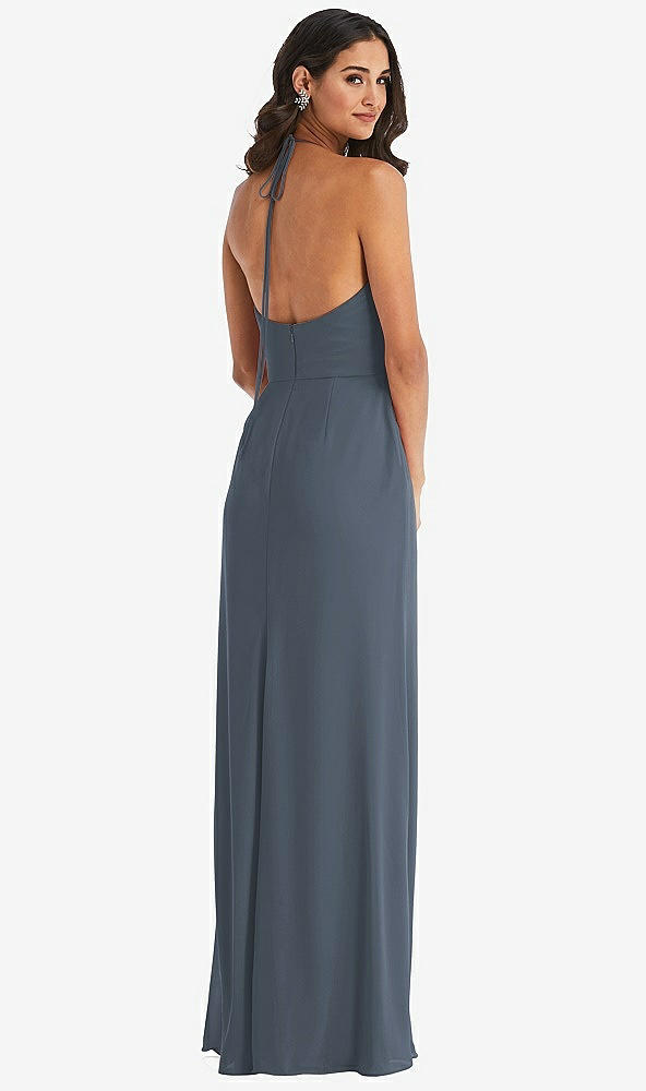 Back View - Silverstone Spaghetti Strap Tie Halter Backless Trumpet Gown