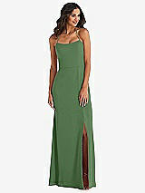 Front View Thumbnail - Vineyard Green Spaghetti Strap Tie Halter Backless Trumpet Gown