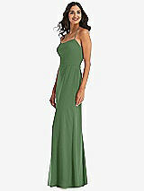 Side View Thumbnail - Vineyard Green Spaghetti Strap Tie Halter Backless Trumpet Gown