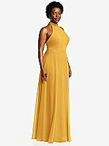 Side View Thumbnail - NYC Yellow High Neck Halter Backless Maxi Dress