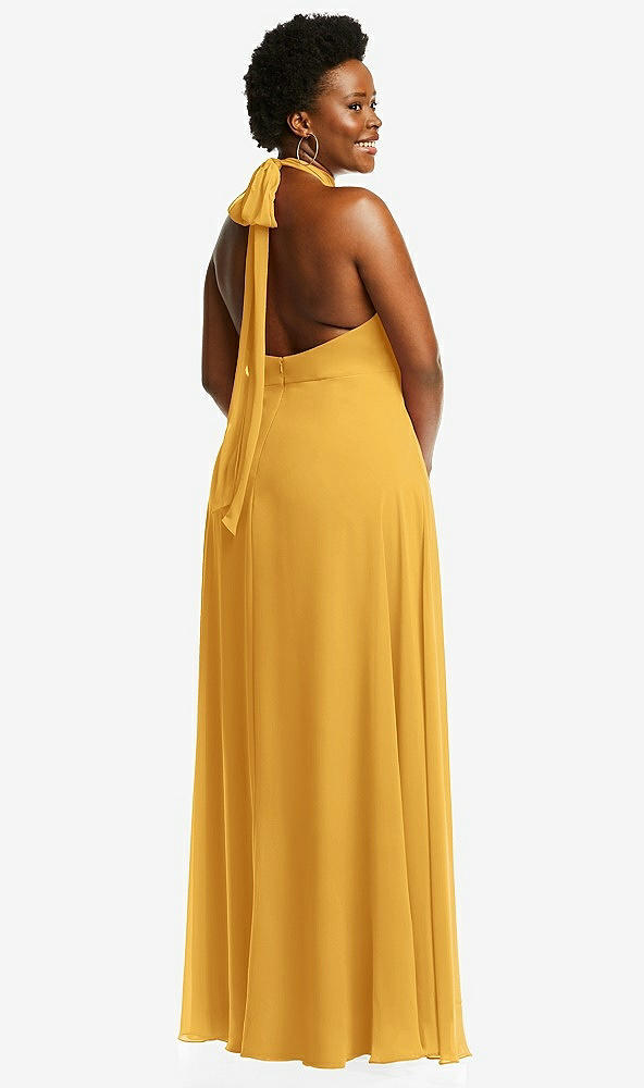 Back View - NYC Yellow High Neck Halter Backless Maxi Dress