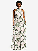 Front View Thumbnail - Palm Beach Print High Neck Halter Backless Maxi Dress