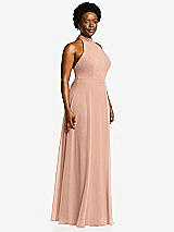 Side View Thumbnail - Pale Peach High Neck Halter Backless Maxi Dress