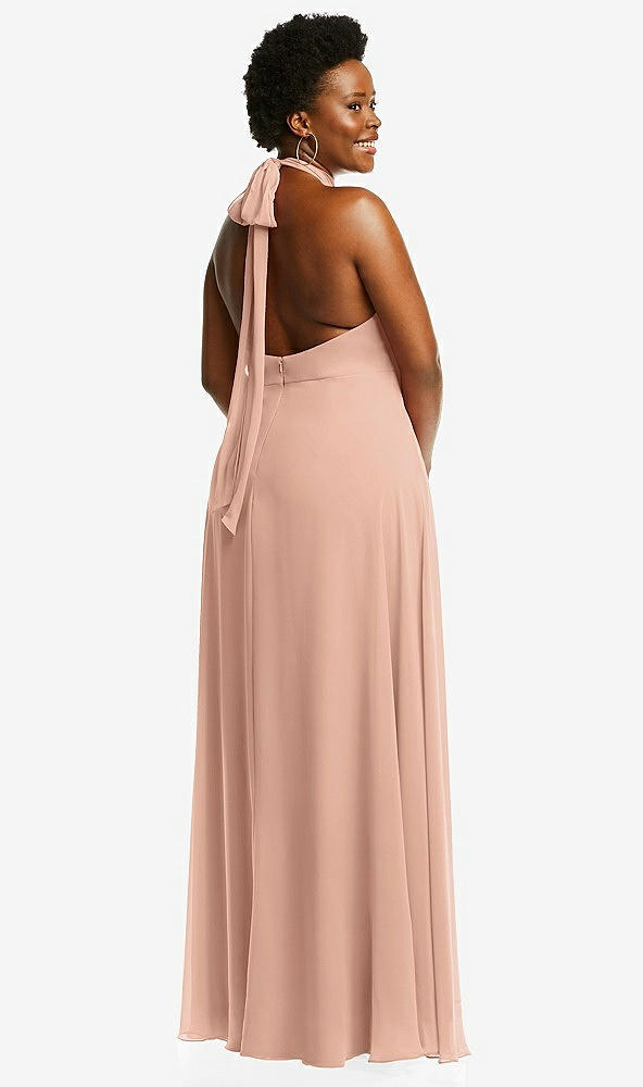 Back View - Pale Peach High Neck Halter Backless Maxi Dress