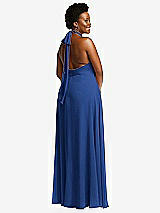 Rear View Thumbnail - Classic Blue High Neck Halter Backless Maxi Dress