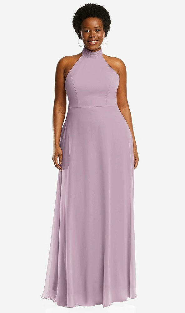 Front View - Suede Rose High Neck Halter Backless Maxi Dress