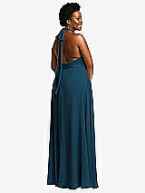 Rear View Thumbnail - Atlantic Blue High Neck Halter Backless Maxi Dress