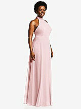 Side View Thumbnail - Ballet Pink High Neck Halter Backless Maxi Dress