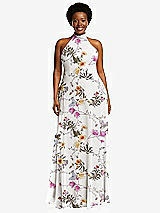 Front View Thumbnail - Butterfly Botanica Ivory High Neck Halter Backless Maxi Dress