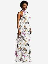 Side View Thumbnail - Butterfly Botanica Ivory High Neck Halter Backless Maxi Dress