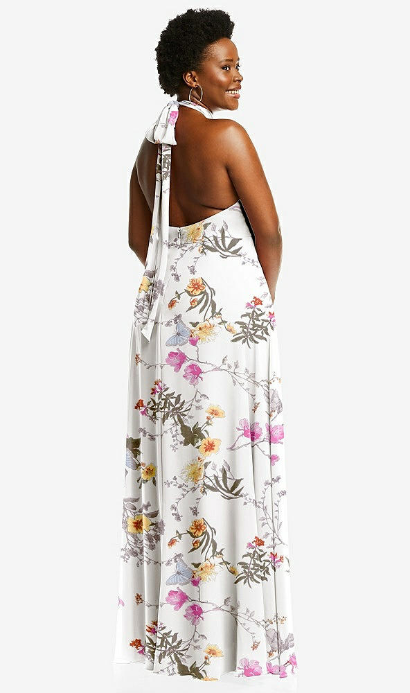 Back View - Butterfly Botanica Ivory High Neck Halter Backless Maxi Dress