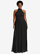 Front View Thumbnail - Black High Neck Halter Backless Maxi Dress