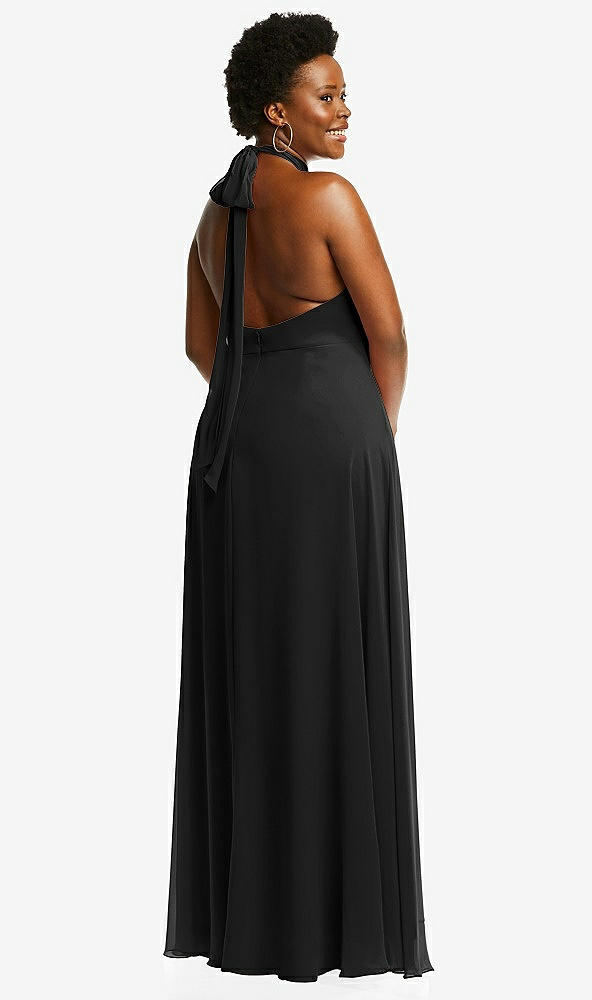 Back View - Black High Neck Halter Backless Maxi Dress