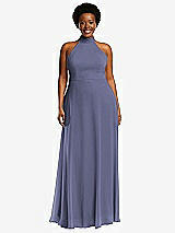 Front View Thumbnail - French Blue High Neck Halter Backless Maxi Dress