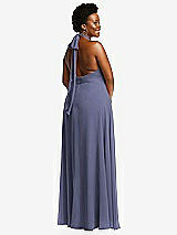 Rear View Thumbnail - French Blue High Neck Halter Backless Maxi Dress