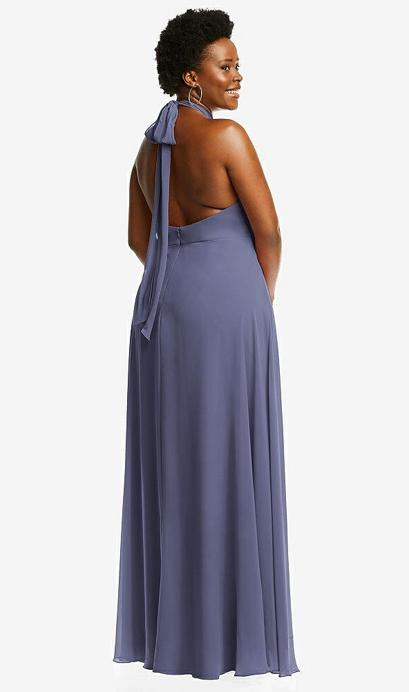Back View - French Blue High Neck Halter Backless Maxi Dress