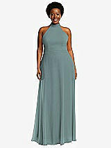 Front View Thumbnail - Icelandic High Neck Halter Backless Maxi Dress
