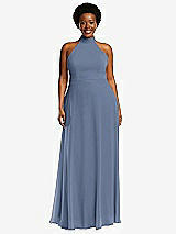 Front View Thumbnail - Larkspur Blue High Neck Halter Backless Maxi Dress