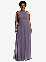 Front View Thumbnail - Lavender High Neck Halter Backless Maxi Dress
