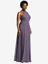 Side View Thumbnail - Lavender High Neck Halter Backless Maxi Dress