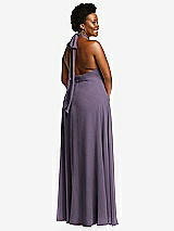 Rear View Thumbnail - Lavender High Neck Halter Backless Maxi Dress