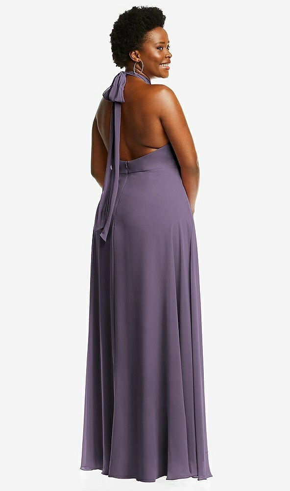 Back View - Lavender High Neck Halter Backless Maxi Dress