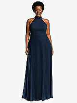 Front View Thumbnail - Midnight Navy High Neck Halter Backless Maxi Dress