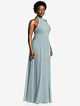 Side View Thumbnail - Morning Sky High Neck Halter Backless Maxi Dress