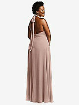 Rear View Thumbnail - Neu Nude High Neck Halter Backless Maxi Dress