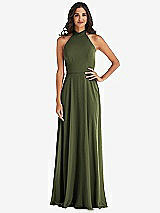 Alt View 1 Thumbnail - Olive Green High Neck Halter Backless Maxi Dress
