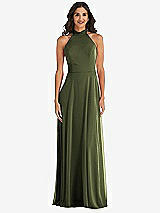 Alt View 2 Thumbnail - Olive Green High Neck Halter Backless Maxi Dress