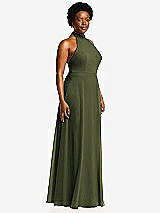 Side View Thumbnail - Olive Green High Neck Halter Backless Maxi Dress