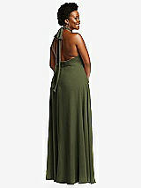 Rear View Thumbnail - Olive Green High Neck Halter Backless Maxi Dress
