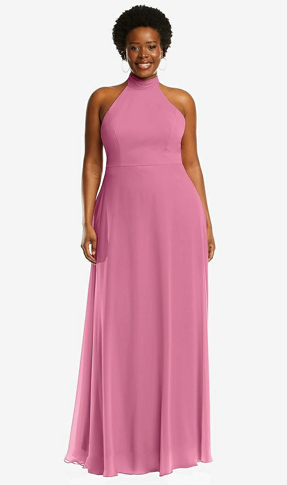 Front View - Orchid Pink High Neck Halter Backless Maxi Dress