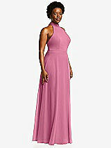 Side View Thumbnail - Orchid Pink High Neck Halter Backless Maxi Dress