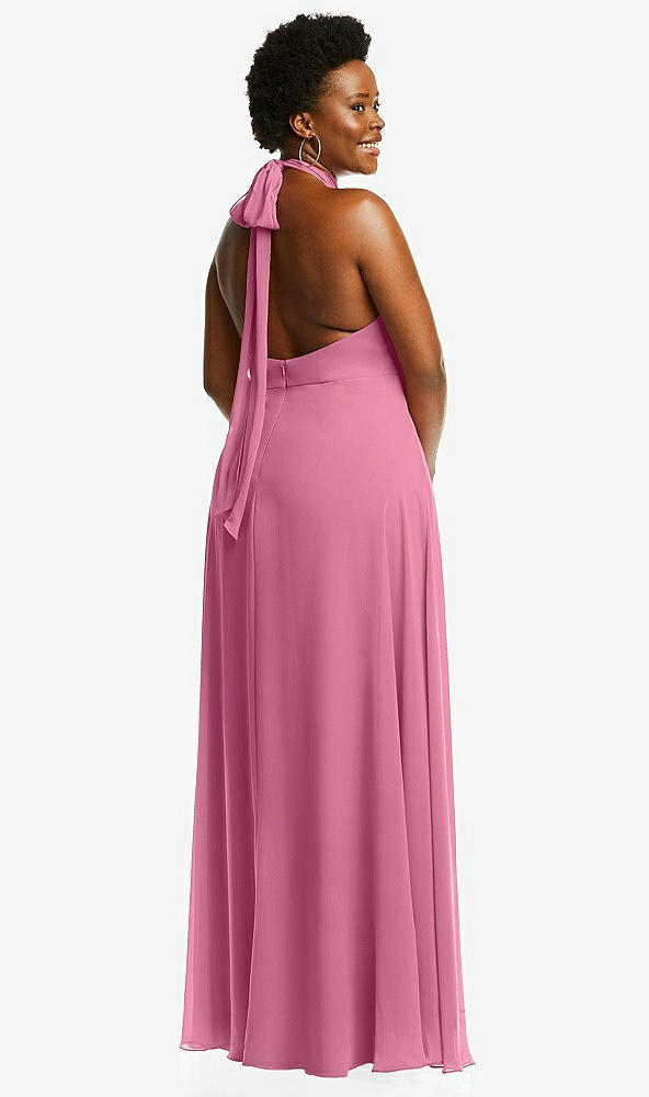 Back View - Orchid Pink High Neck Halter Backless Maxi Dress