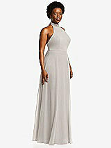 Side View Thumbnail - Oyster High Neck Halter Backless Maxi Dress