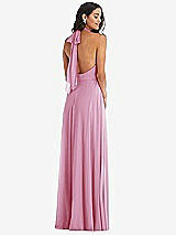 Alt View 4 Thumbnail - Powder Pink High Neck Halter Backless Maxi Dress