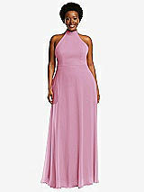 Front View Thumbnail - Powder Pink High Neck Halter Backless Maxi Dress