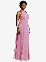 Side View Thumbnail - Powder Pink High Neck Halter Backless Maxi Dress