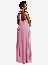 Rear View Thumbnail - Powder Pink High Neck Halter Backless Maxi Dress