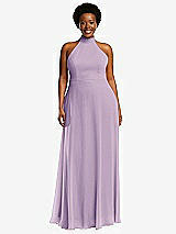 Front View Thumbnail - Pale Purple High Neck Halter Backless Maxi Dress