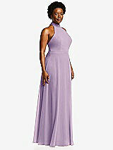 Side View Thumbnail - Pale Purple High Neck Halter Backless Maxi Dress