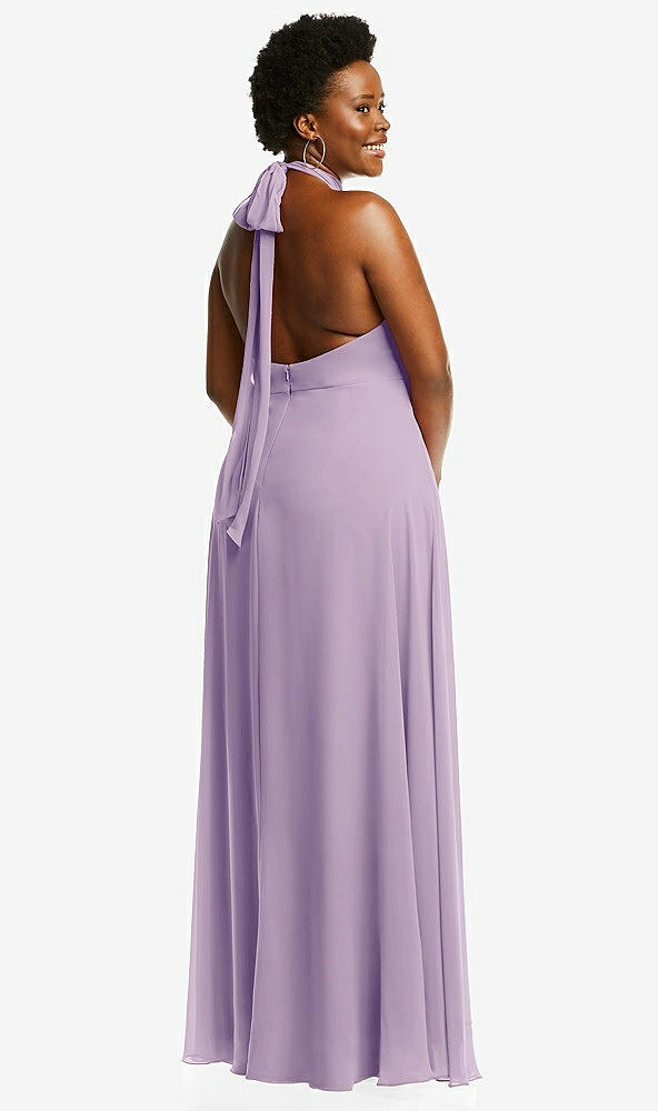 Back View - Pale Purple High Neck Halter Backless Maxi Dress