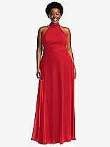 Front View Thumbnail - Parisian Red High Neck Halter Backless Maxi Dress