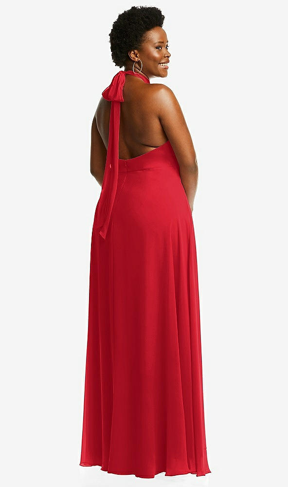 Back View - Parisian Red High Neck Halter Backless Maxi Dress