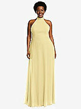 Front View Thumbnail - Pale Yellow High Neck Halter Backless Maxi Dress