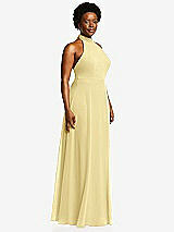 Side View Thumbnail - Pale Yellow High Neck Halter Backless Maxi Dress