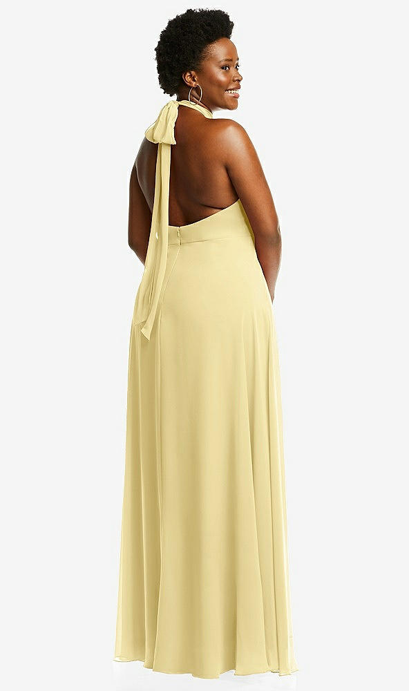 Back View - Pale Yellow High Neck Halter Backless Maxi Dress